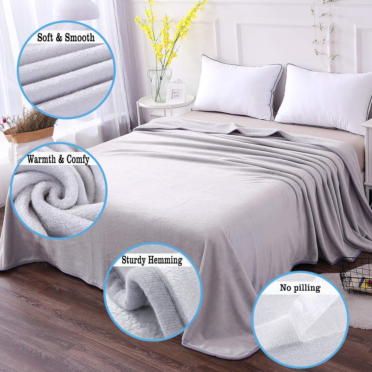 Soft Queen Size Blanket All Season Warm Fuzzy Microplush Lightweight Thermal Fleece Blankets for Couch Bed Sofa,90x90 Inches,Gray