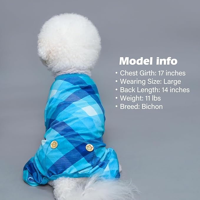 KYEESE Dog Pajamas Soft Coat Plaid Dog Pajamas for Small Dogs Boy Girl Velvet Doggie Jammies Comfy Pet Clothes Lightweight Pjs Stretchy Onesie,Blue, Small