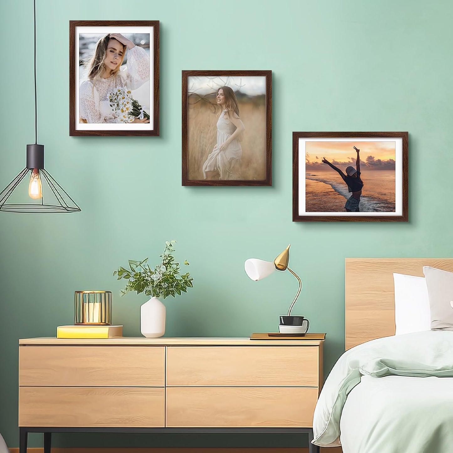 Golden State Art 12x16 Picture Frame with Mat for 11x14 Picture - Shatter Resistant Plexiglass - Engineered Wood Gallery Wall Frame for 30x40 cm Print (Dark Brown, 1 Pack)