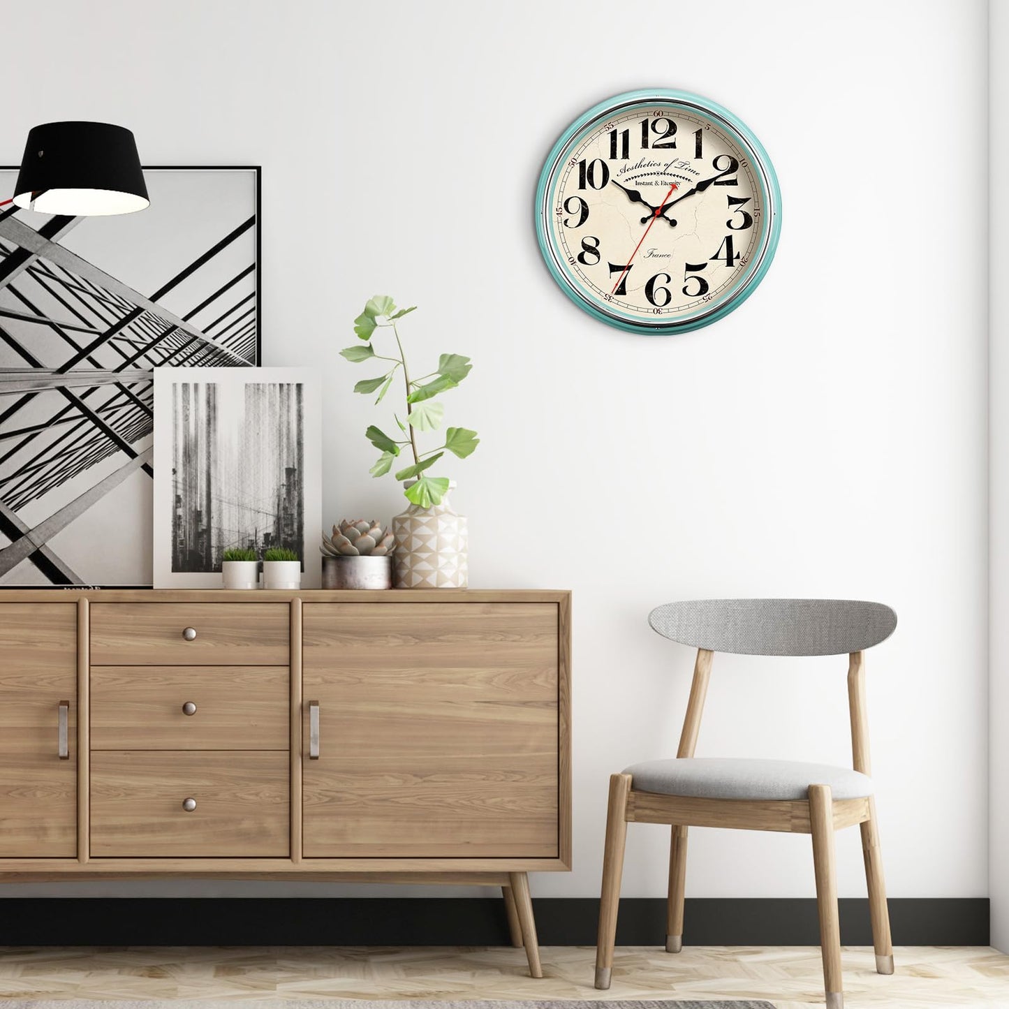 HYJOOY Countryside Wall Clock Metal 12.4" Vintage Retro Wall Clocks Silent Non Ticking Easy to Read for Living Room, Kitchen, Bedroom, Office, Bar(12.4" Turquoise)
