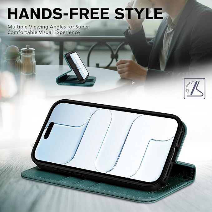 TUCCH Wallet Case for iPhone Air (6.5-Inch) 2025, 3 Credit Card Slot | RFID Blocking | Stand | PU Leather | Shockproof TPU Interior Shell | Protective Flip Folio Cover | Teal Blue
