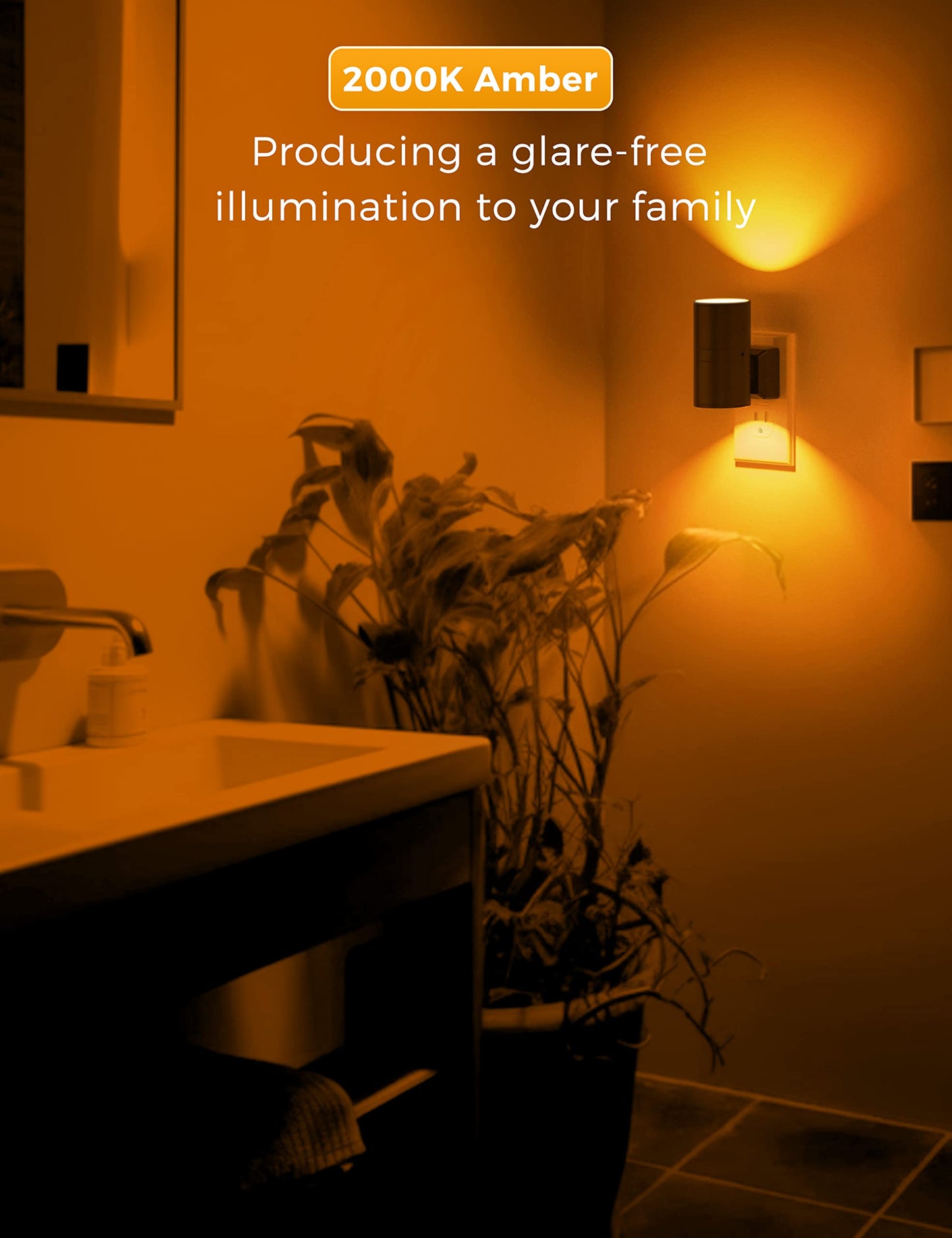 L LOHAS LED Night Light, Amber Nightlight, Dimmable Night Light, Light Sensor, Yellow Nightlight, 0-100LM, Sleep Light for Kids, Soft & Warm Light for Bedroom, Bathroom, 2 Pack