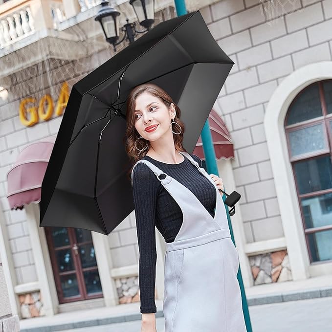 Travel Mini Compact Folding Umbrella with Case - UV Sun & Rain Protection, Lightweight Portable Pocket Umbrella for Women Men Kids, Fits Purse Backpack