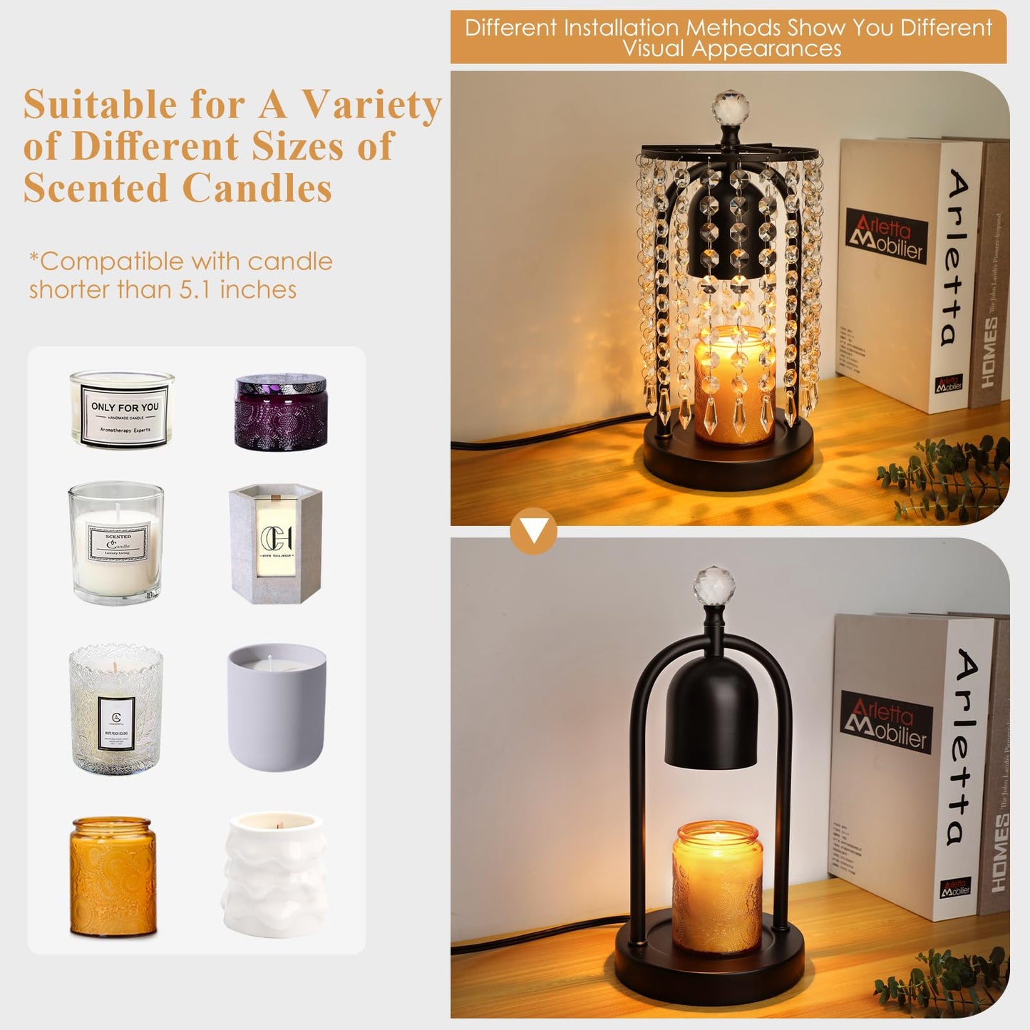 KunruiTAI Candle Warmer Lamp with Timer and Dimmer - Electric Candle Warmer,Crystal Candle Lamp for Bedroom Decor, Flameless Scented Candle Light Warmer,House Warming Gifts New Home for Women