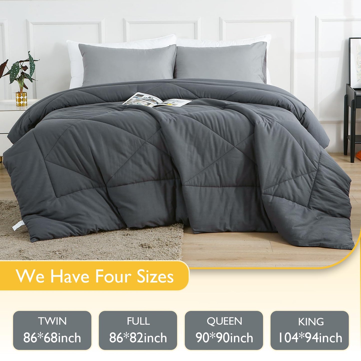 100% Cotton Filled Comforter, Premium Upgraded Cotton Bed Quilt Suitable for All Seasons, Comfortable Soft Noise-Free, Breathable and Fluffy, King, Gray | 100% Cotton, All Seasons, Breathable Fluffy