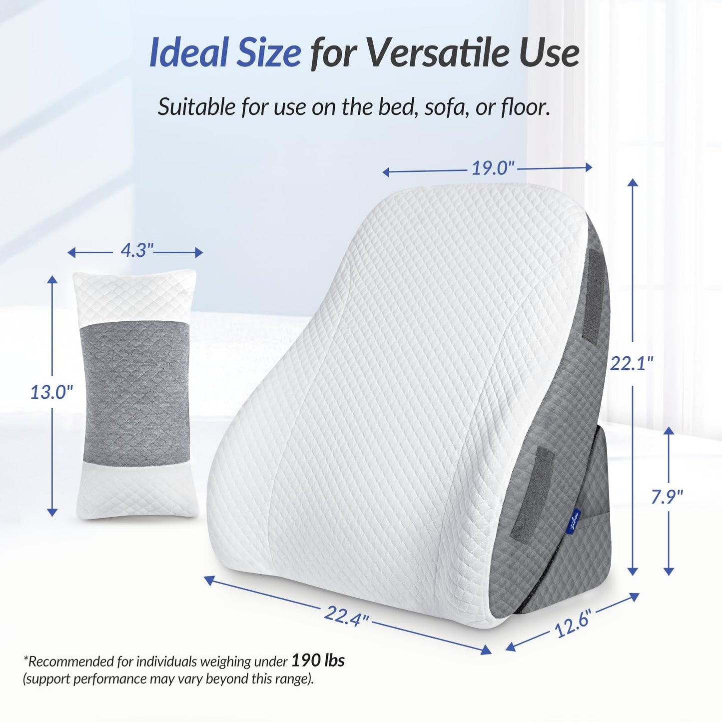 ZIKEE Adjustable Wedge Pillow Headboard Set for Sleeping & After Surgery, Ergonomic Reading Pillow for Sitting in Bed, Bed Wedge with Premium Memory Foam for Back Pain Relief & Support, Leg Elevation
