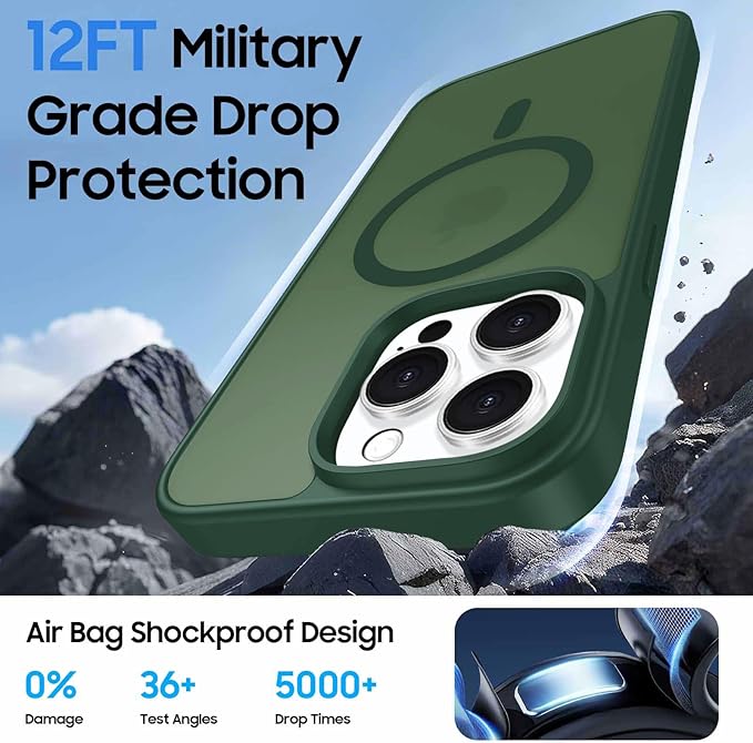 Ntwinro Magnetic for iPhone 15 Pro Case (Compatible with MagSafe) with Detachable Wallet & Card Holder for 3 Cards [RFID Blocking] Military Grade Protective Slim Phone Cover, Green