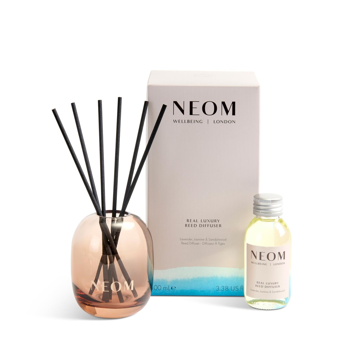 NEOM Real Luxury Reed Diffuser,100ml | Lavender, Jasmine & Sandalwood I 100% Natural Fragrances I Last up to 12 Weeks I Refillable and Reusable