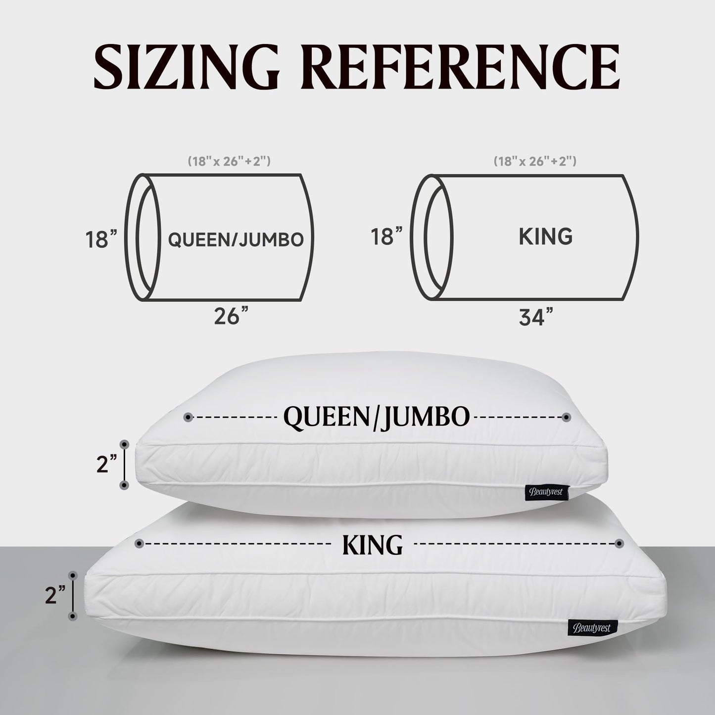 Beautyrest Goose Feather Down Fiber Gusseted Pillows, Firm Hotel Pillow Luxury Bed Pillows, 100% Cotton Cover, Queen/Jumbo Size Set of 2