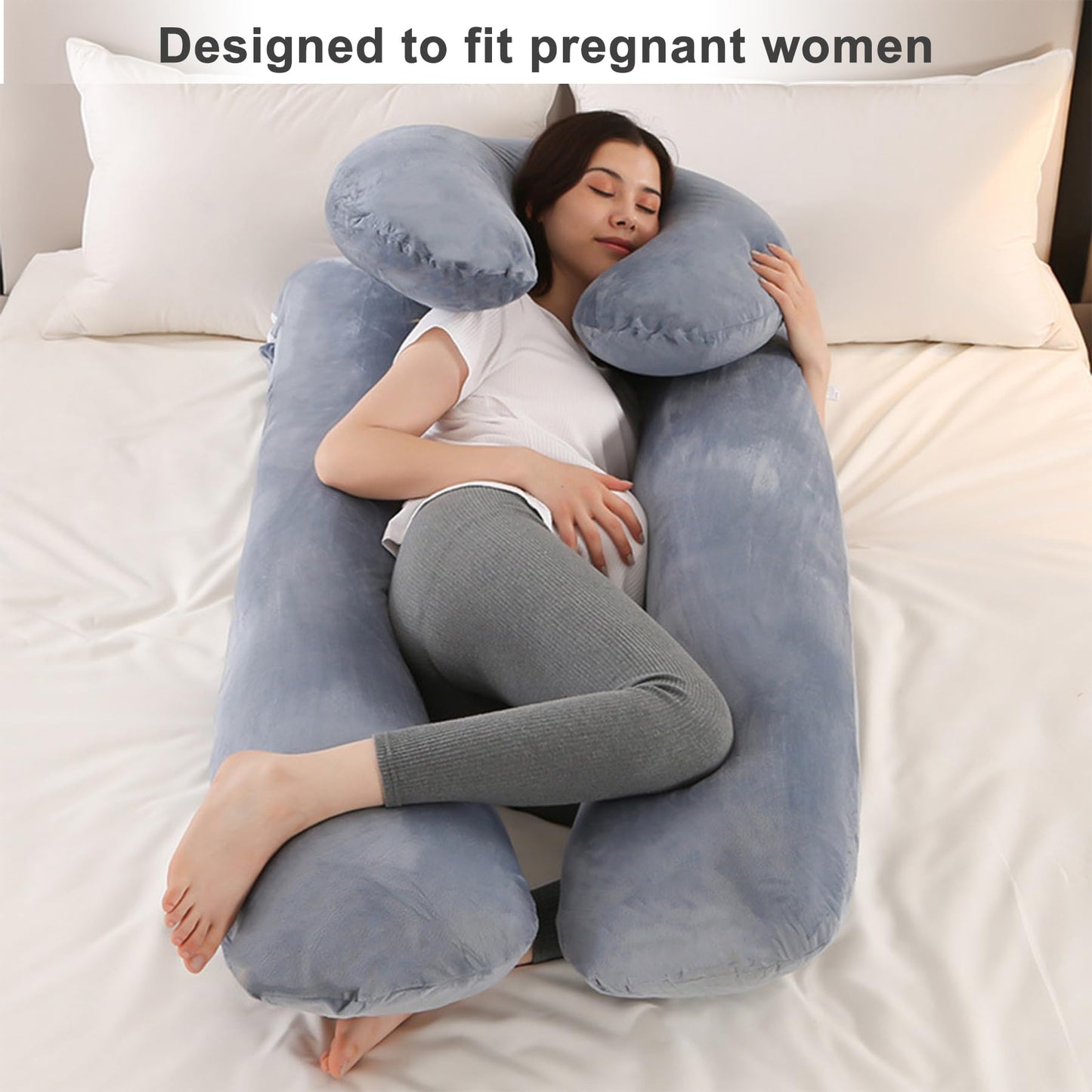 Daitore Pregnancy Pillows for Sleeping, 59 Inch U-Shaped Full Body Pillow, Maternity Pillow with Removable Cover, Support for Back Legs Belly HIPS, Body Pillows for Adults, Pregnancy Must Haves, Gray