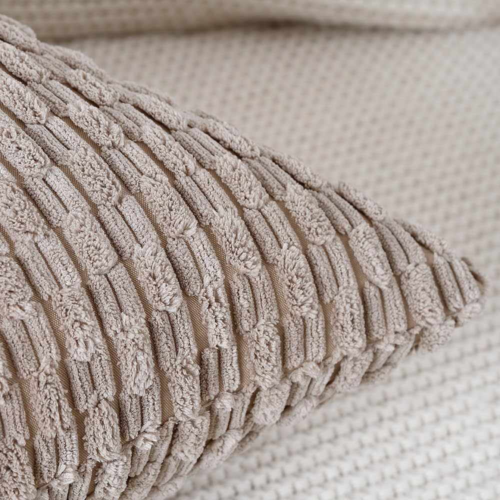 MADIZZ Pack of 2 Corduroy Decorative Euro Sham Pillow Covers 26x26 Inch Taupe Soft Boho Striped Couch Throw Pillows for Bed Pillowcases for Sofa Livingroom Home Decor