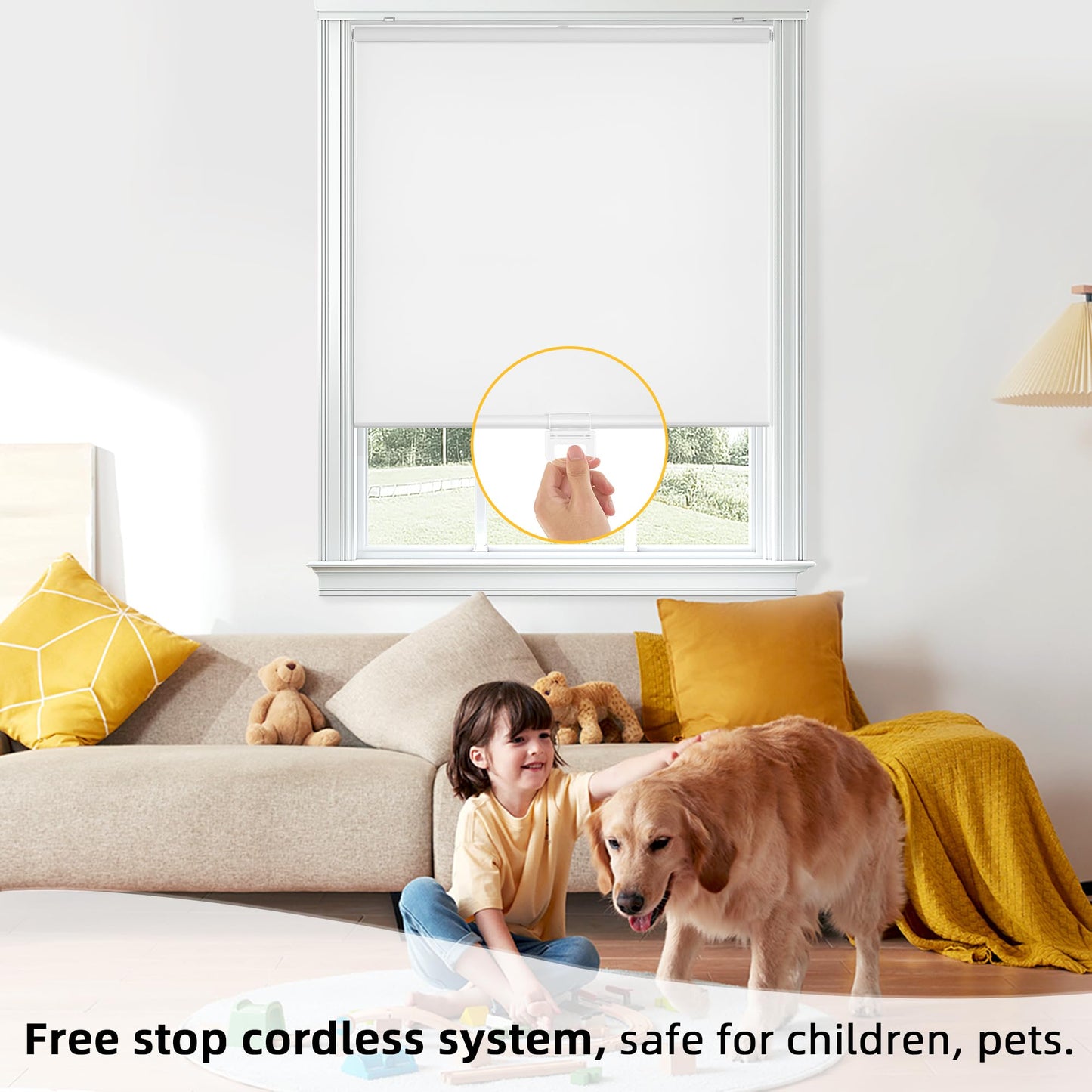 ChrisDowa Cordless Free-Stop 100% Blackout Blinds for Windows, Roller Windows Shades with Thermal Insulated, UV Protection Fabric for Living Room, Office and Home.White,40" W X 72" H