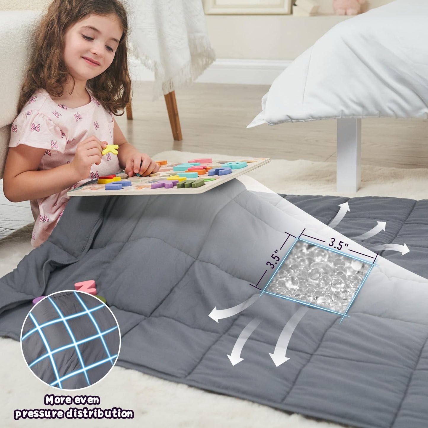 Weighted Blanket Kids 5lbs, 36"x48", Cooling Heavy Throw Blanket for 40-60lbs, Microfiber Soft Thick Big Blankets Weighted Comforter Breathable Gift, Grey