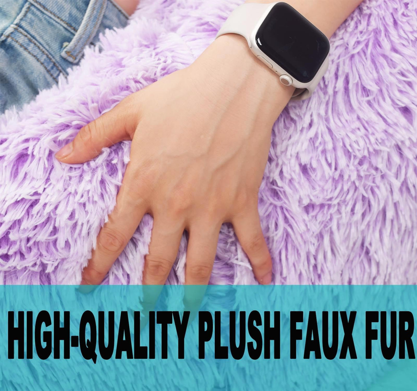 Fluffy Bean Bag Chair for Kids, 2.5FT Round Memory Foam Filled Bean Bag for Teens & Kids, Ultra Soft Faux Fur Fabric Bean Bag Chairs for Playroom, Living Room, Bedroom, Lavender