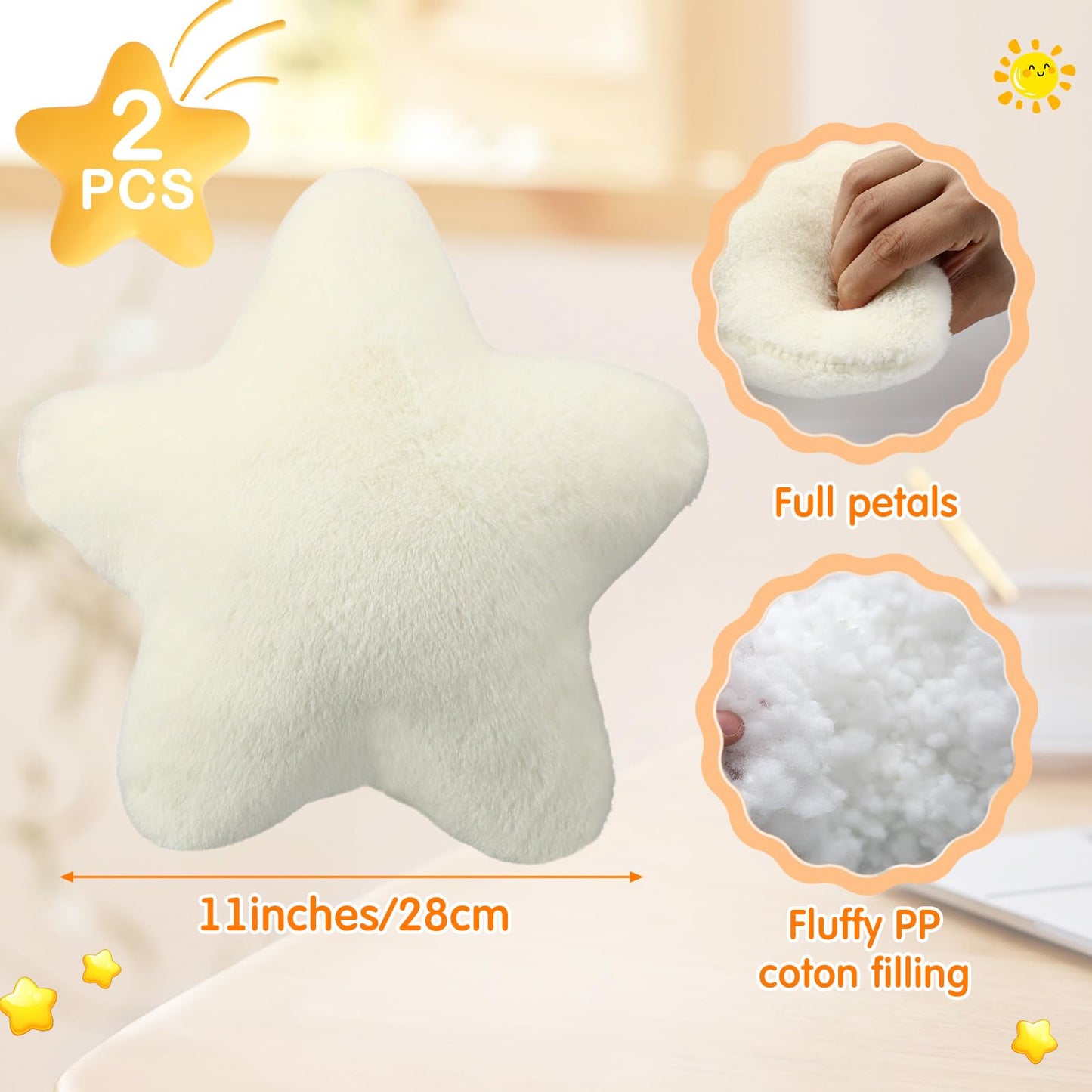 Beeveer 2 Pcs 11 Inch Star Pillow Decorative Star Shaped Throw Pillow Gift Cute Aesthetic Soft Plush Floor Cushions Room Decor for Bedroom Living Room Sofa Bed(Beige)