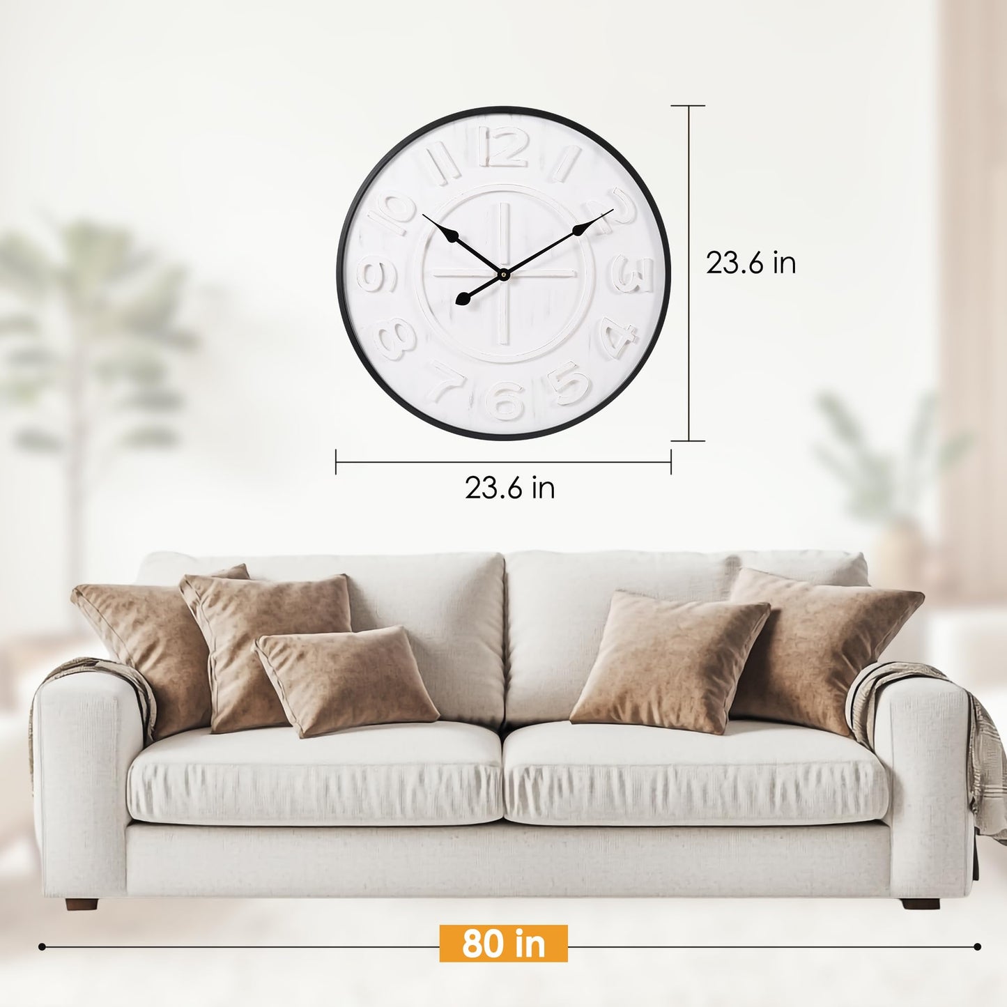 aevbibs Modern 24-Inch Wall Clock, Iron & Wood with Distressed Vintage Finish – Silent Non-Ticking Quartz Movement, Battery Operated, Easy to Hang, for Living Room, Office, Classroom