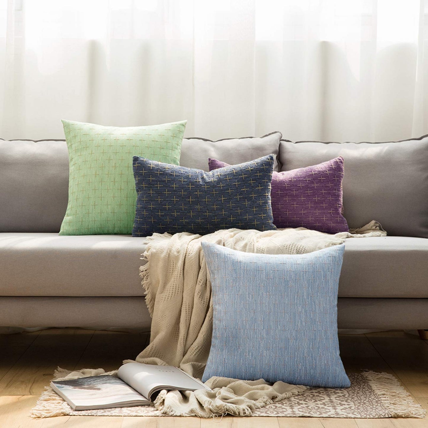 MIULEE Pack of 2 Decorative Burlap Linen Throw Pillow Covers Modern Farmhouse Pillowcase Rustic Woven Textured Cushion Cover for Sofa Couch Bed 20x20 Inch Light Blue