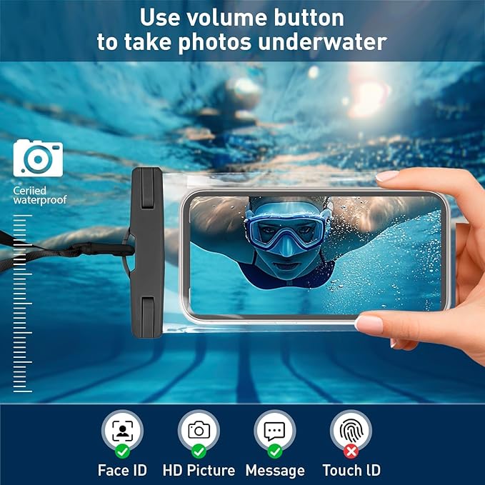 1/2 Pack Waterproof Phone Pouch Compatible with iPhone 17 16 15 Pro Max & Galaxy S24+/S23 7in Waterproof Phone Case, IPX8 Beach Travel Must Haves, Beach Essentials, Black and Red, 2 Pack