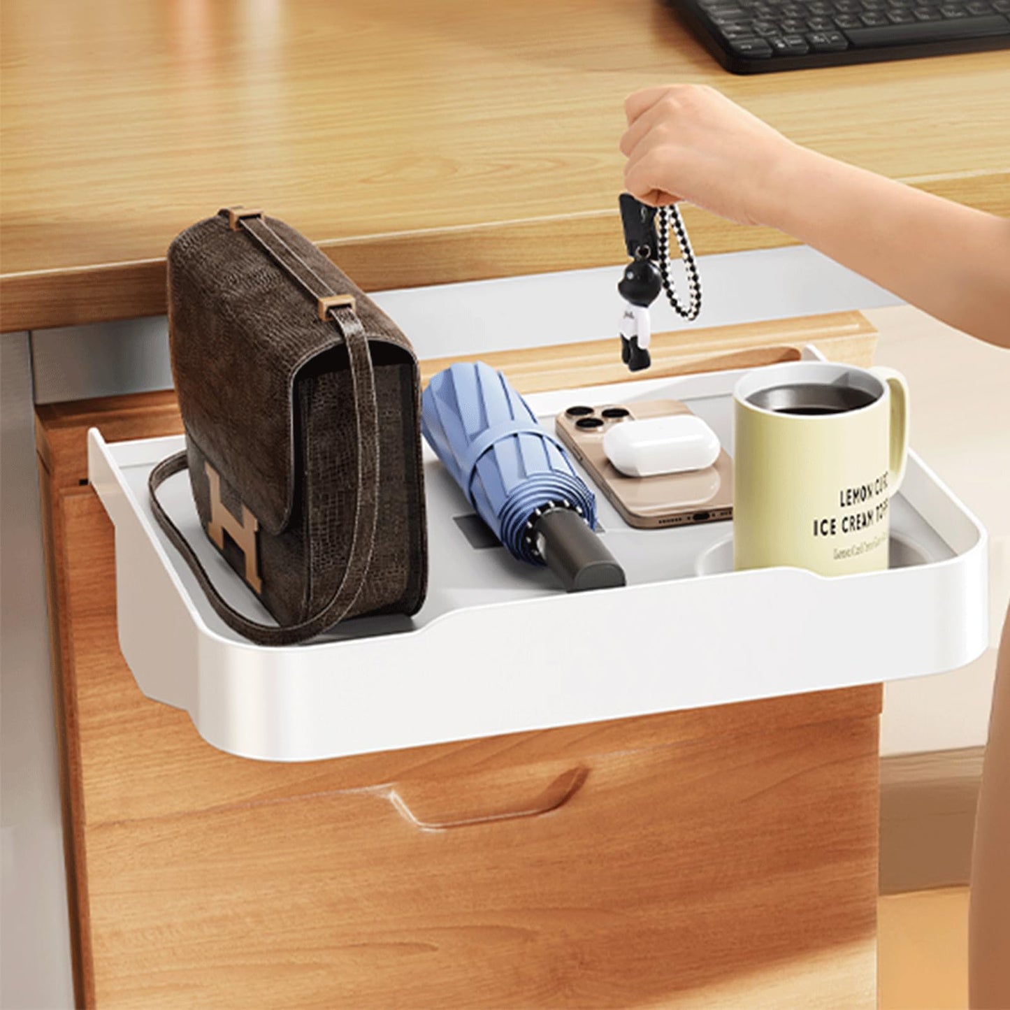 Blissfuhue Bedside Caddy for Dorm Bed - Clip On Nightstand with Cup Holder, Floating Bed Side Table Tray Storage,College Dorm Room and Kids Room Essentials,Blending Decor and Storage （White）