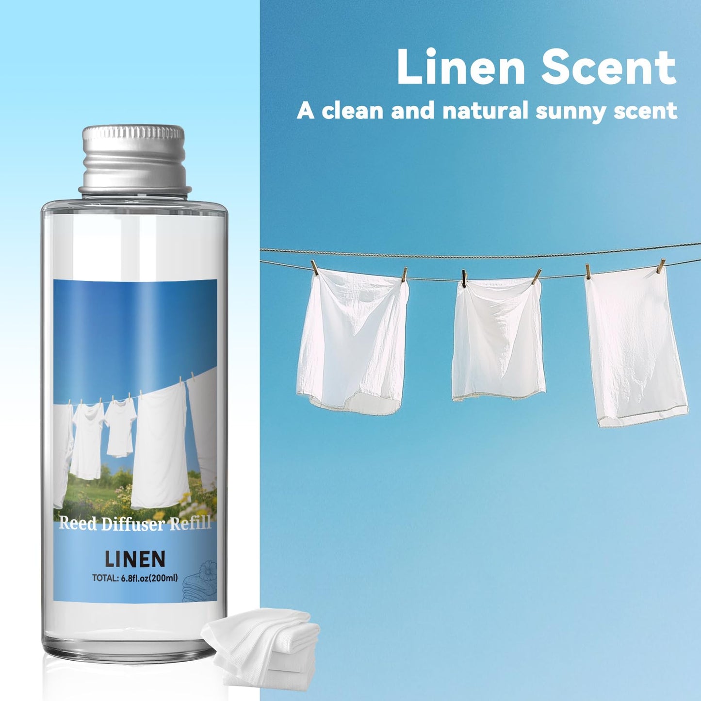 SCENTORINI Reed Diffuser Oil Refill, Linen Diffuser Oil 6.76 Fl Oz, Summer Scented Essential Oil Refill Long Lasting Home Fragrance for Room Spa Aromatherapy Bathroom Home Decor