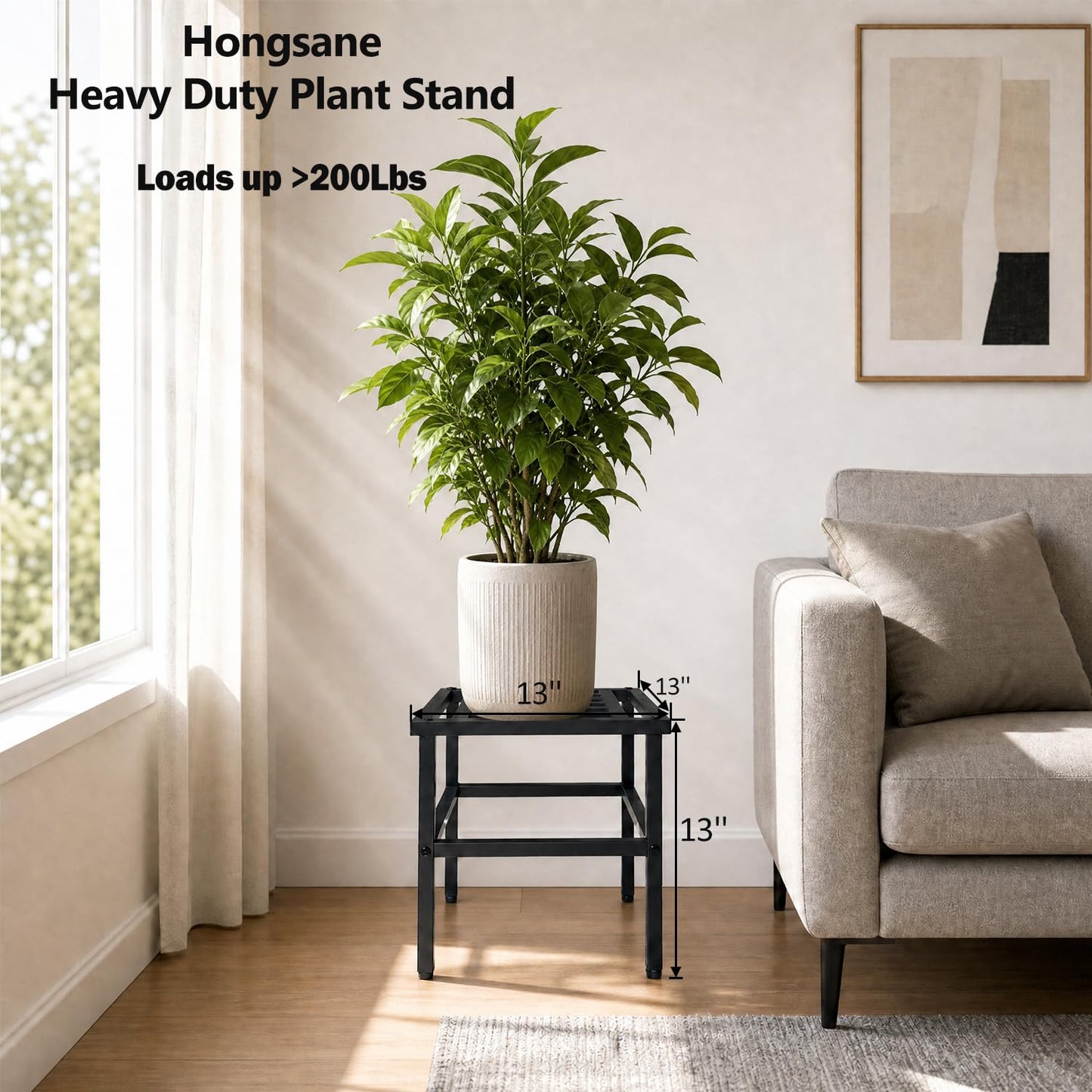 Hongsane Plant Stand Indoor Outdoor,13 Inch Round Metal Plant Stands Riser,Heavy Duty Wrought Iron Pedestal Holders for Large Flower Pot,Outside Rust-Proof Black Flower Display Shelf for Patio,1-Pack