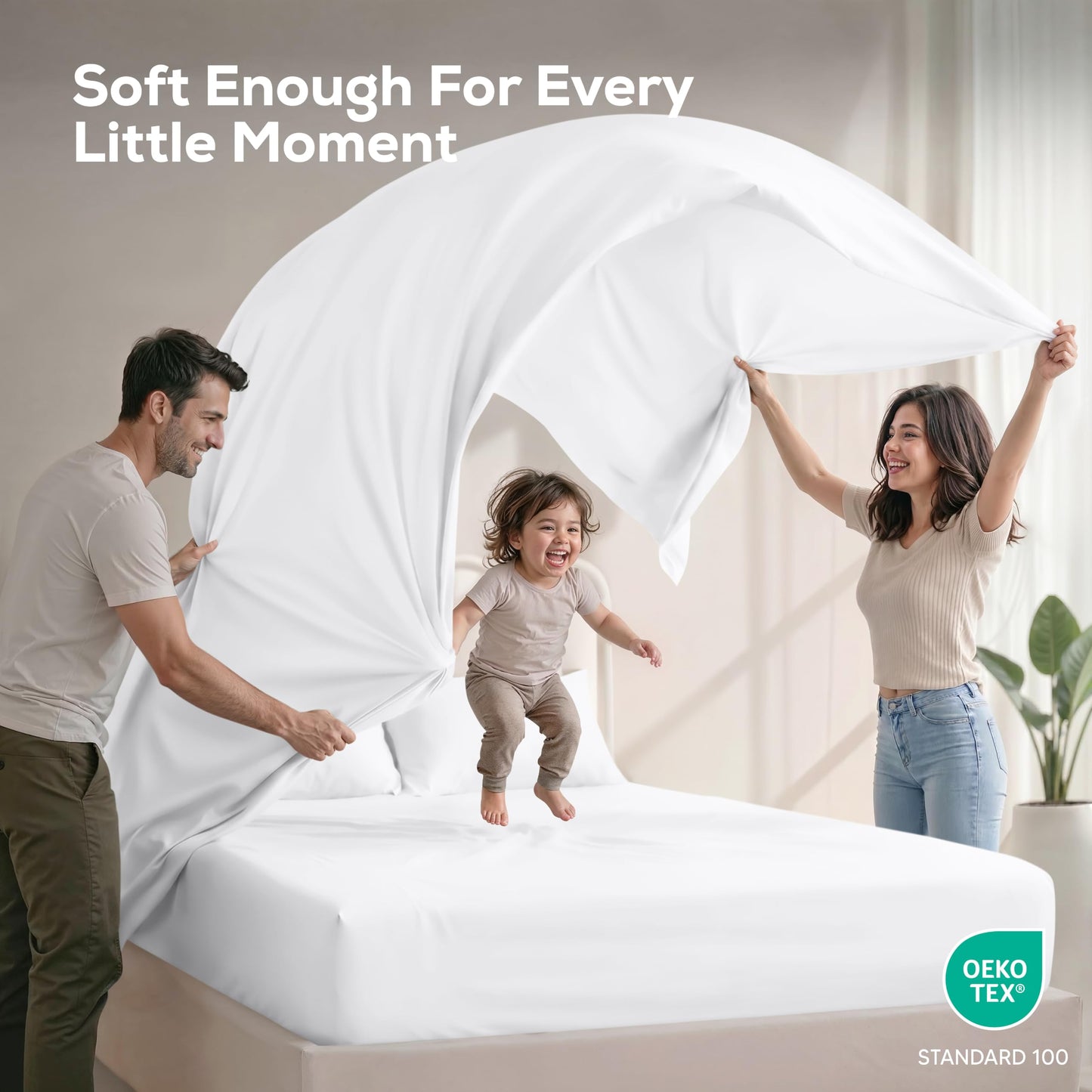 Queen Size Sheet Set – 4 Piece Bed Sheets, Soft and Breathable Microfiber, Includes 1 Fitted Sheet, 1 Flat Sheet and 2 Pillowcases – Oeko Tex (White)