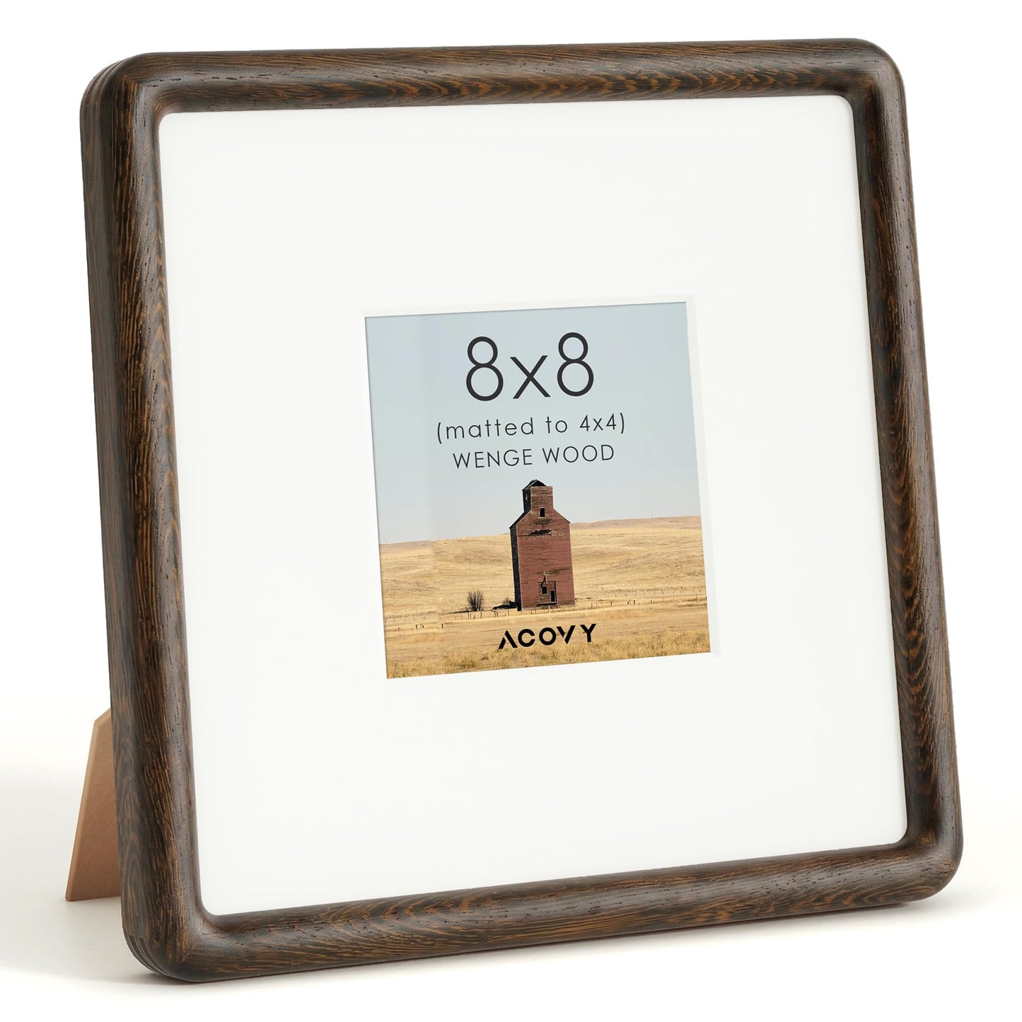 Acovy 8x8 Picture Frame, Natural Solid Wenge Wood Photo Collage Frame with HD Tempered Glass, Rounded Corner Wooden Frame 8 x 8 Matted to 4x4, Gallery Wall Frames for Art, Wall or Tabletop Display