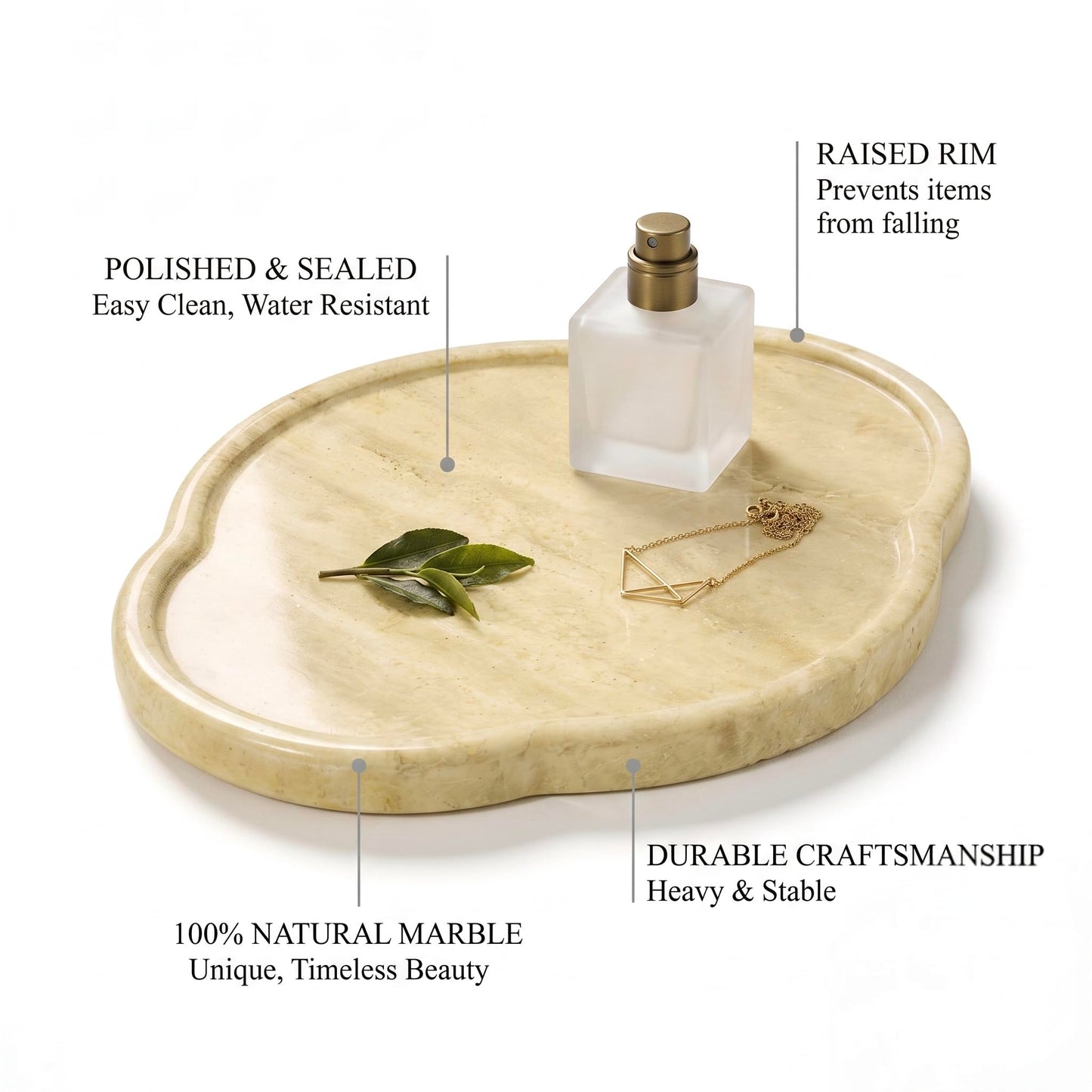JenYuu Natural Travertine Decorative Marble Tray - Petal Shaped