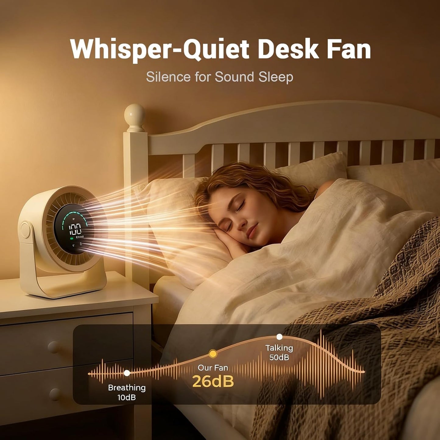 Refluxe Mini Desk Fan, Small USB Rechargeable Quiet Desktop Fan, Cooling Table Electric Fan with LED Digital Display, 360°Adjustable Tilt for Bedroom, Office & Home (Khaki)