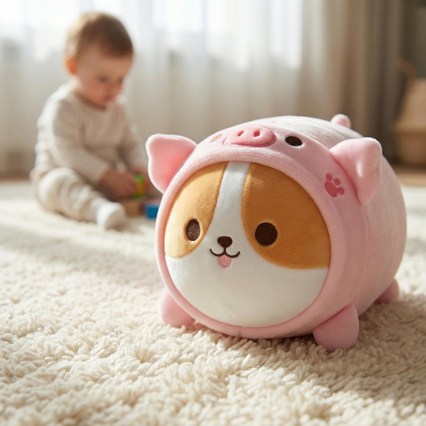 AIXINI 5 in 1 Plush Pillow Toys Set - Pink Salamander, Keji Pig, Bee, Strawberry, Panda, Cute Stuffed Animals Pillows for Kids, Soft Cartoon Bedroom Decor Gifts (Keji Pig, Medium Size)