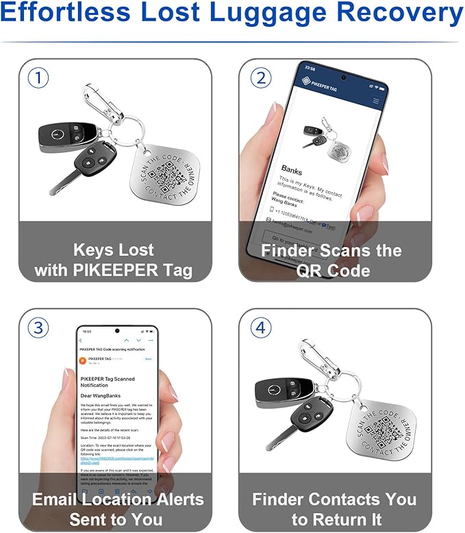 Smart ID Tags (2-Pack) - QR Code Locator for Keys, Pets & Luggage – Displays Finder’s Location When Scanned | Lost & Found Label for Travel, Collars & Keychains