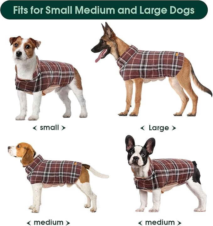 Kuoser Warm Dog Coat, Waterproof Dog Jacket for Extra Large Dogs, Adjustable Durable XXL Doggie Winter Coat Reversible Puppy Cold Weather Apparel from Small to Large Breed, Brown XXL