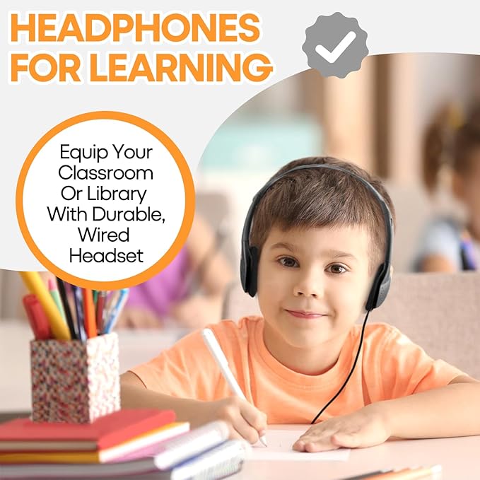 50 Pack Classroom Headphones Bulk for School Kids Students, Wholeslae Wired Durable Earphones Class Set for Children Toddler Teens Boys Girls and Adult (HY857,50 Black)