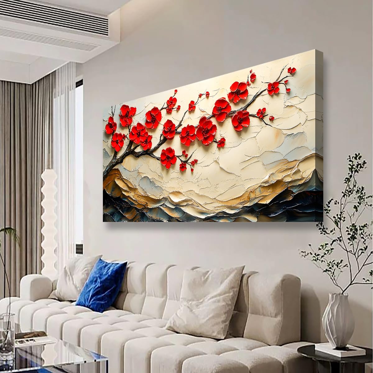Tree of Life Pictures Canvas Wall Art for Living room Office Bedroom Red Flower Tree Wall Decor,Yellow Abstract Wall Art Print Paintings Modern Plum Blossom Mountain Artwork Ready to Hang-20x40inch