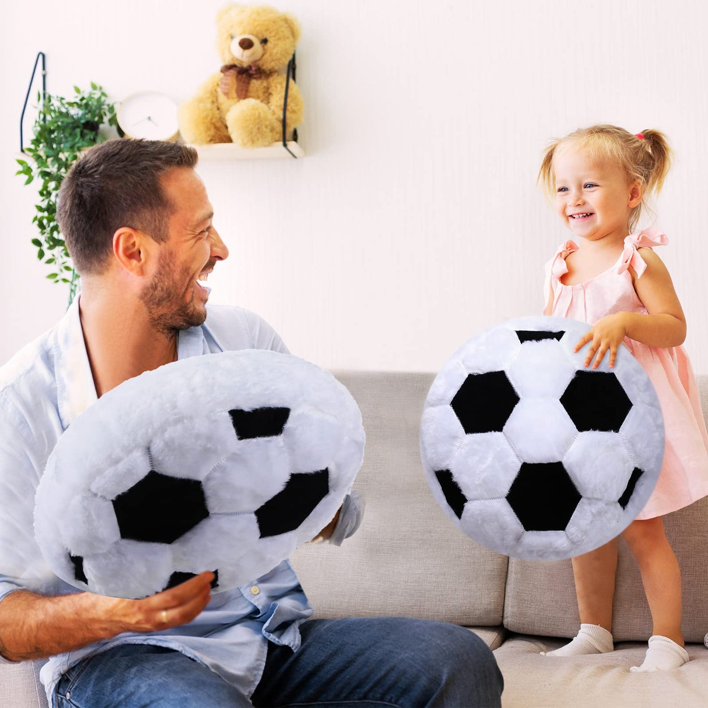 Jetec 2 Pcs Plush Soccer Pillow Fluffy Soccer Room Decor Soft Decorative Throw Pillow Sport Gifts for Bedroom Sofa Playroom