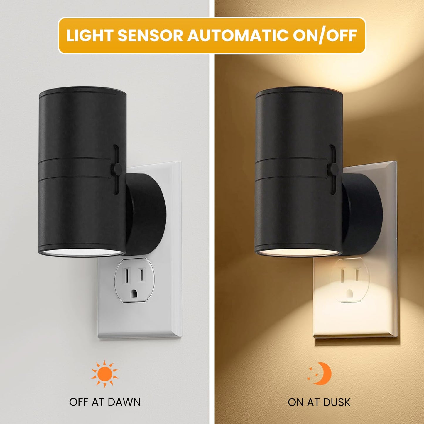 JIURUN LED Night Light Plug in, Modern Night Lights Plug into Wall, Dusk to Dawn Sensor, Soft White 3000K, 0-80LM Adjustable Brightness, for Hallway Bedroom Stairway, 2 Pack