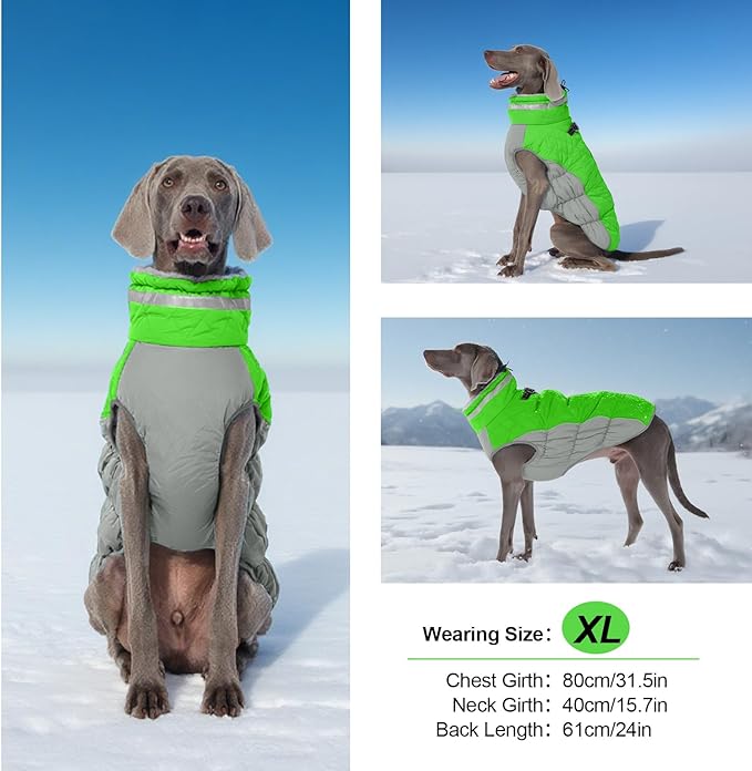 OUOBOB Warm Dog Coats for Large Dogs, Waterproof Dog Jacket with Harness Built in, Zipper Clousure, Fleece Lining, Turtleneck, for Cold Weather, Snowsuit for German Shepherd, Weimaraner, Labrado XXXL