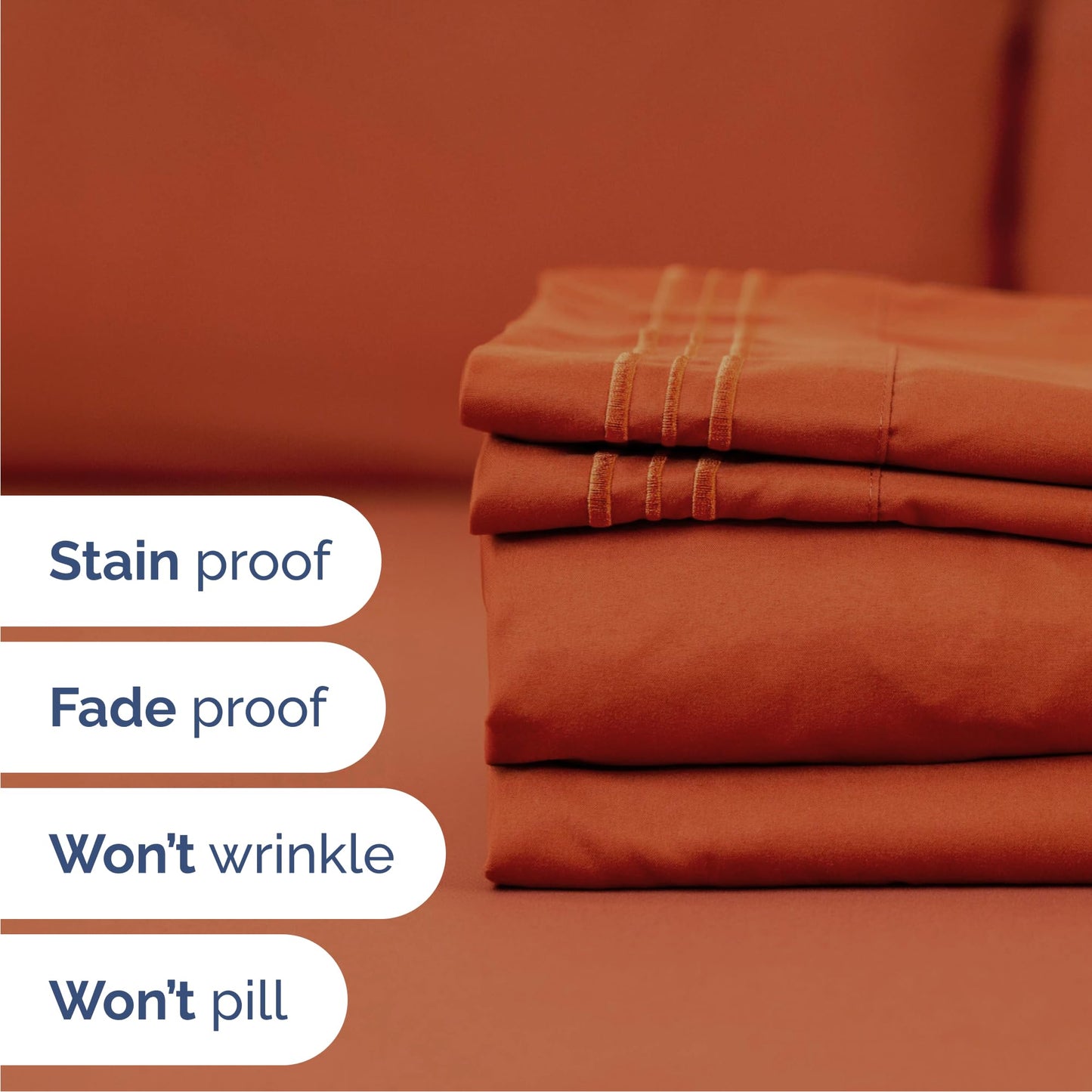 Queen Size 4 Piece Sheet Set - Comfy Breathable & Cooling Sheets - Hotel Luxury Bed Sheets for Women & Men - Deep Pockets, Easy-Fit, Soft and Wrinkle Free Sheets - Terracotta Oeko-Tex Bed Sheet Set