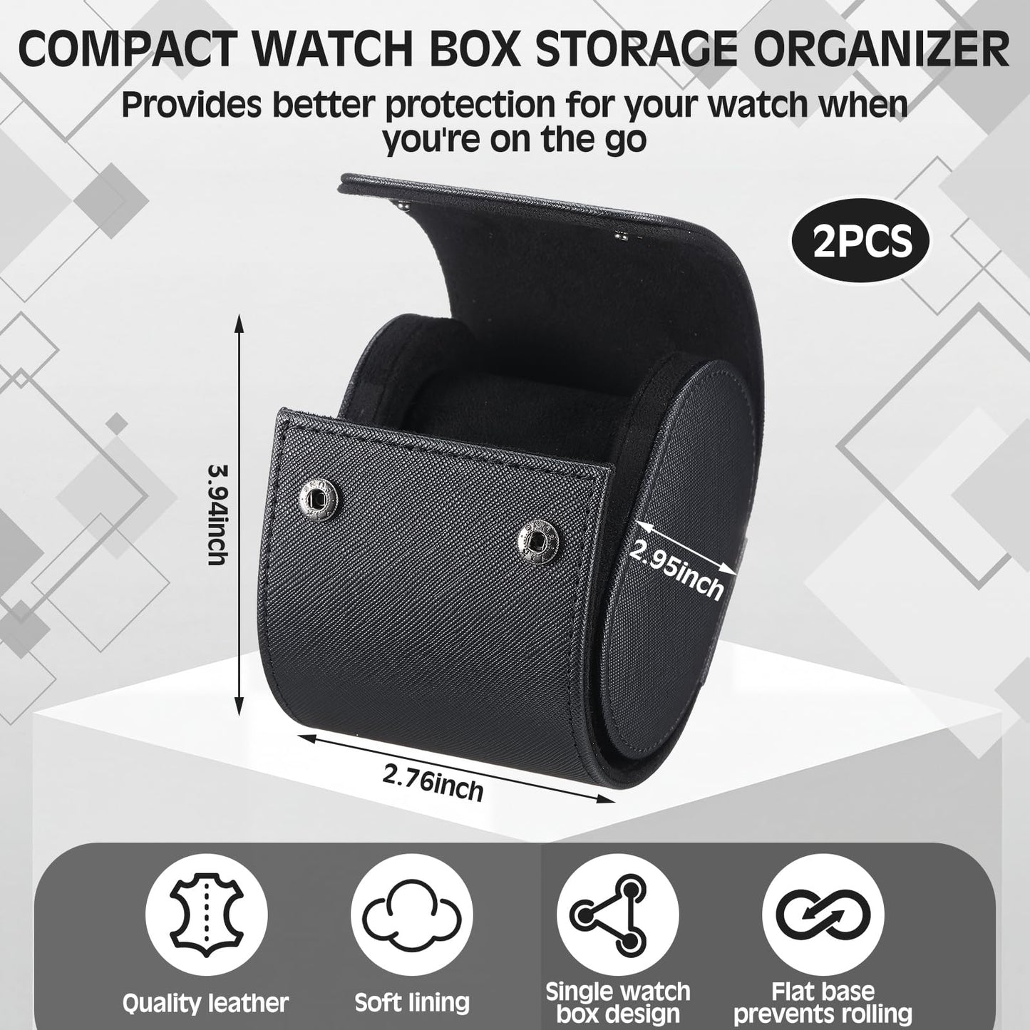 Kigeli 2 Pcs Leather Watch Travel Cases for Men Women, Portable Single Watch Roll Boxes Storage Organizer and Display