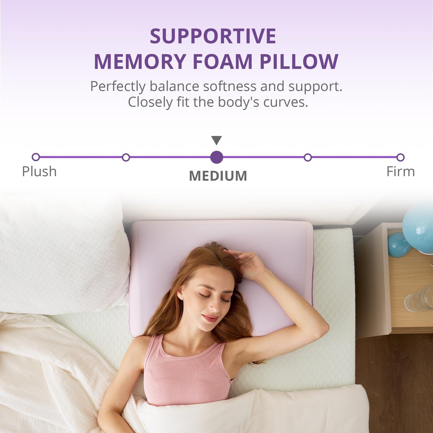 Cooling Pillow for Sleeping, Gel Memory Foam Pillow with Reversible Cover, Neck Support for Side, Back and Stomach Sleepers, Removable & Machine Washable Cover, Bed Pillows for Hot Sleepers, Purple