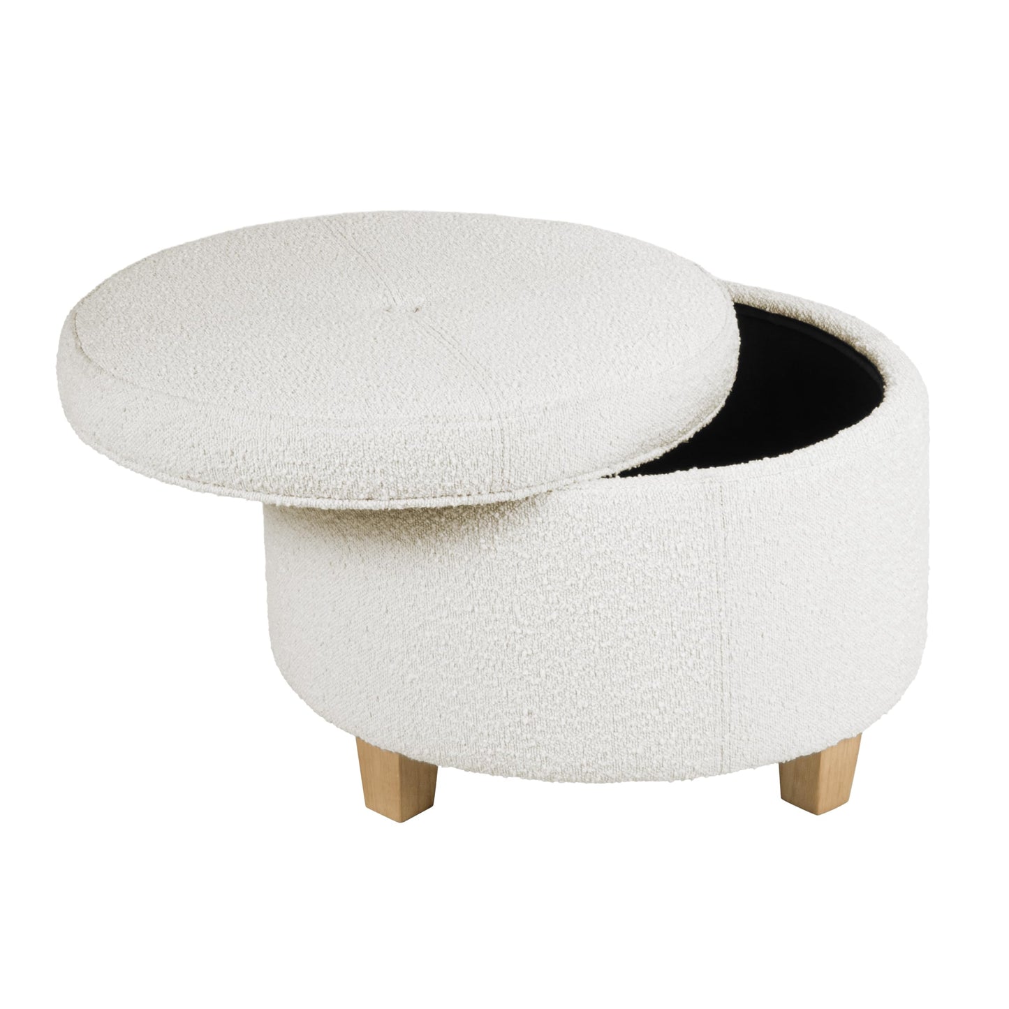 HomePop 24" Large Round Storage Ottoman - Cream Boucle
