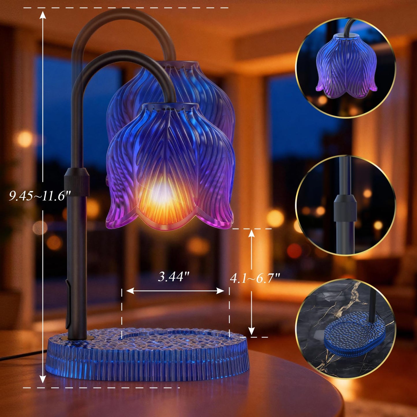 WYghyronic Candle Warmer Lamp with Adjustable Height - Flameless 4-Level Dimmable Wax Warmer, Timer Function & Stylish Design in Multiple Colors (Blue)