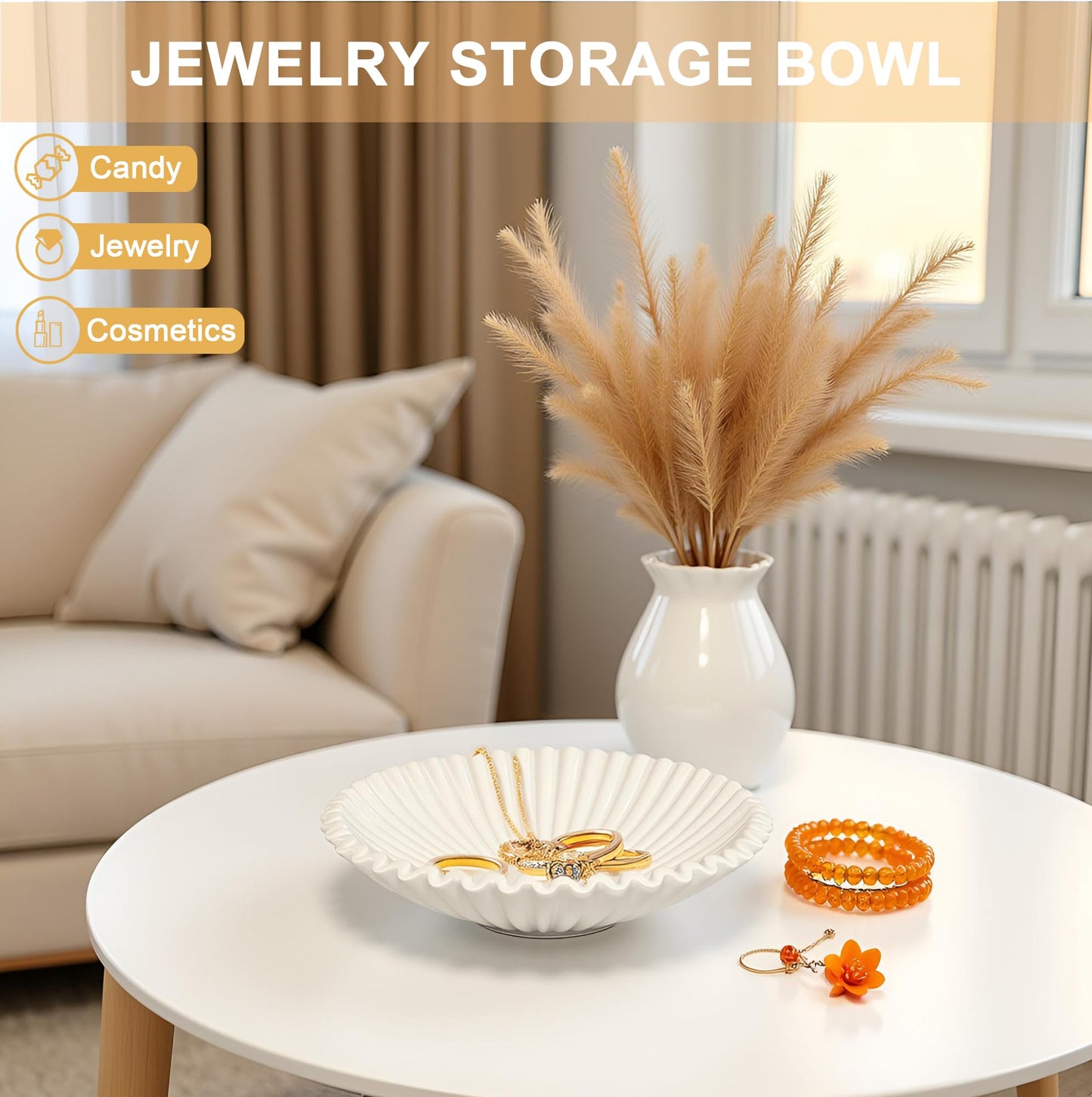 OGANGART Beige Small Decorative Bowl for Home - Stylish Purse/Key Bowls for Entryway Table - Coffee Table Bowl - Artificial Resin Centerpiece Bowls