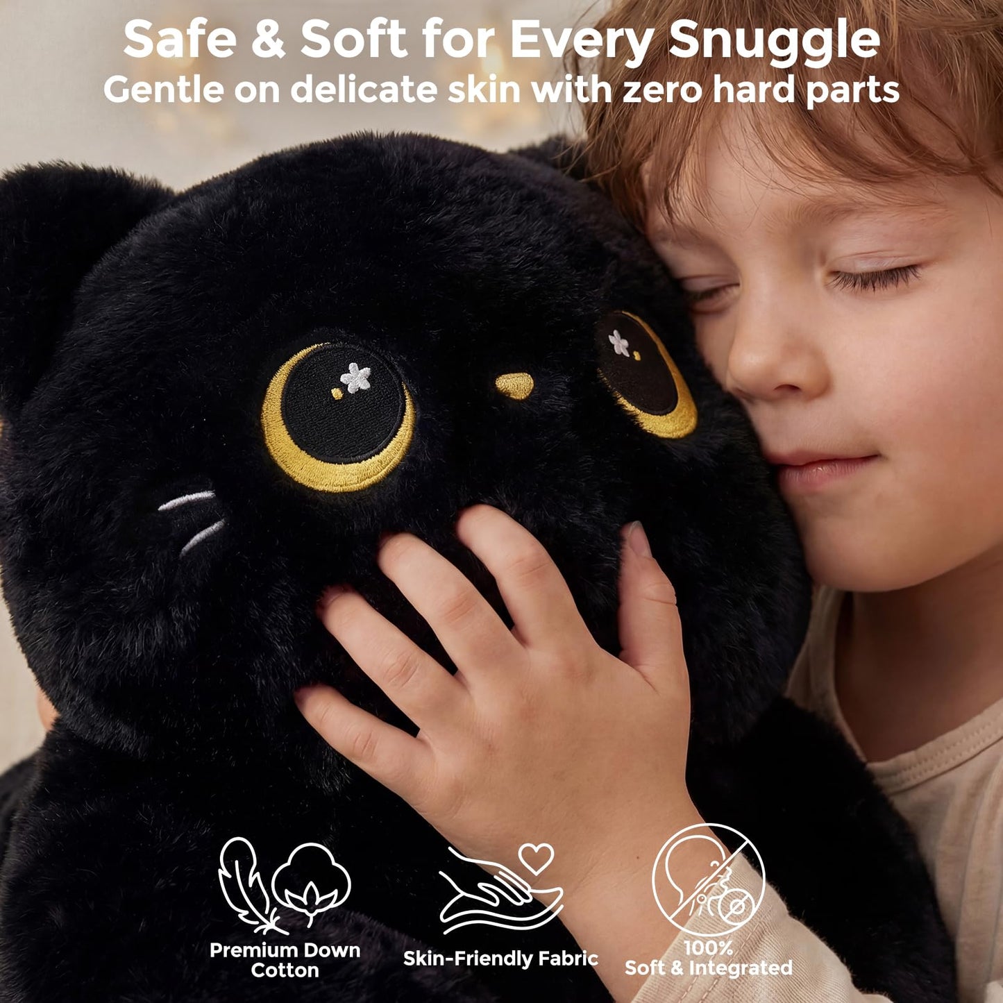 Mewaii Cute Black Cat Plush Pillow, Kawaii Plushies Black Cat Stuffed Animals, Squishy Plushies, Cuddle Plush Pillow for Kids & Girls (20 Inch)
