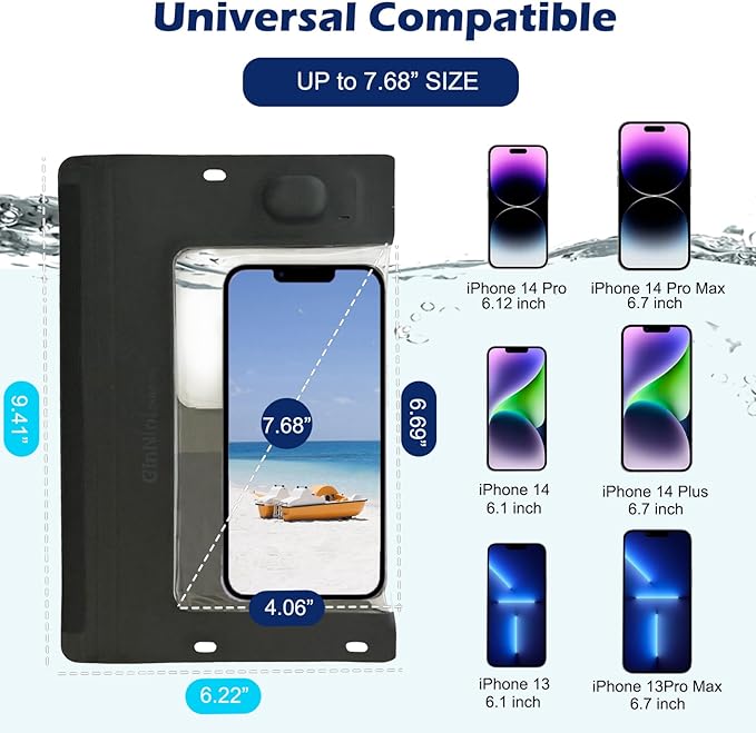 Vacuum Cell Phone Waterproof Phone Pouch iPhone Casemate Waterproof Phone case with Lanyard Small Water Proof Pouch Water Phone Protector Water case for Phone case WaterProof IP68 Max 7” Black