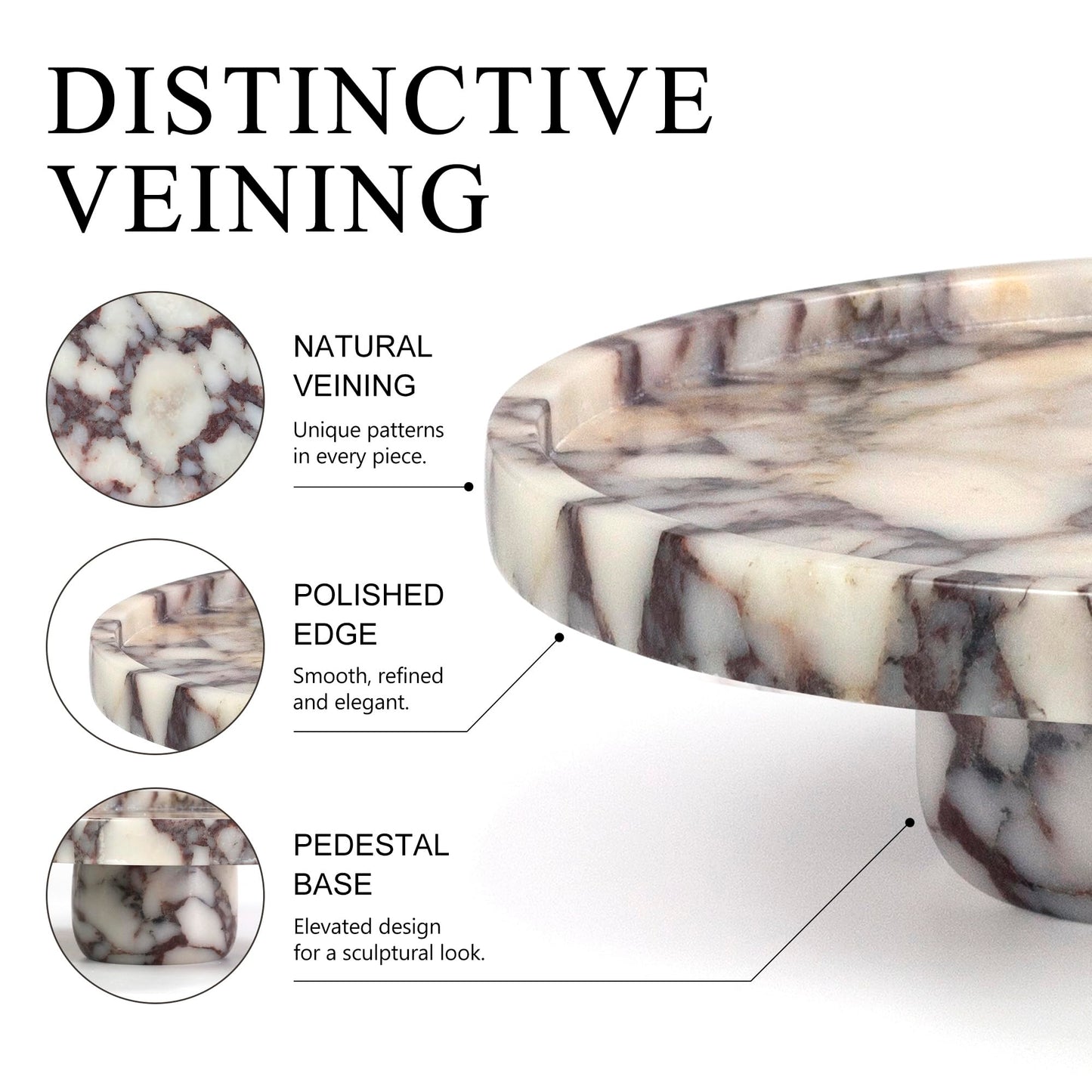 YMXYJM,Marble Pedestal Tray Round Decorative Vanity Tray,Calacatta Viola