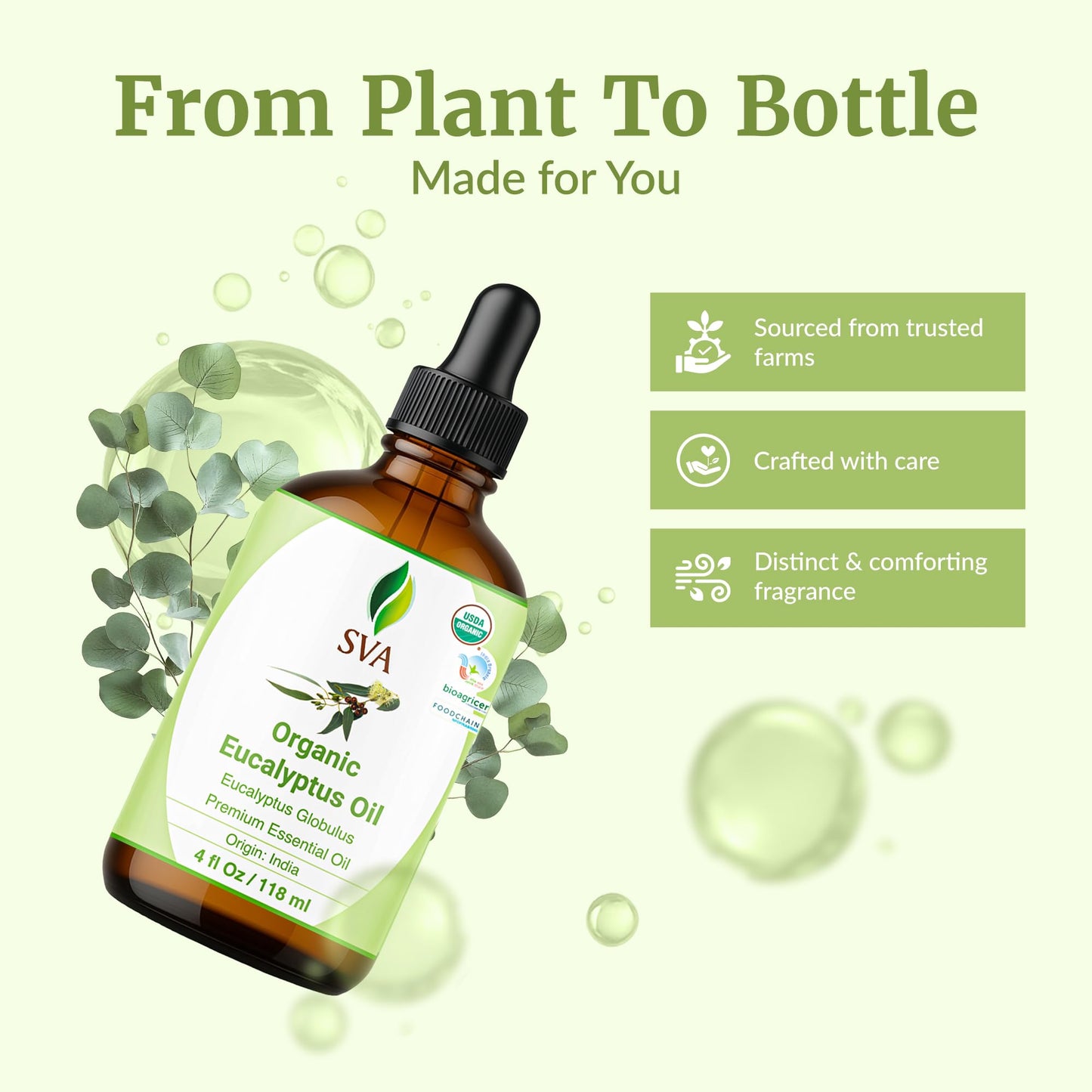 SVA Organic Eucalyptus Essential Oil with Dropper, 4 Fl Oz (118 mL)