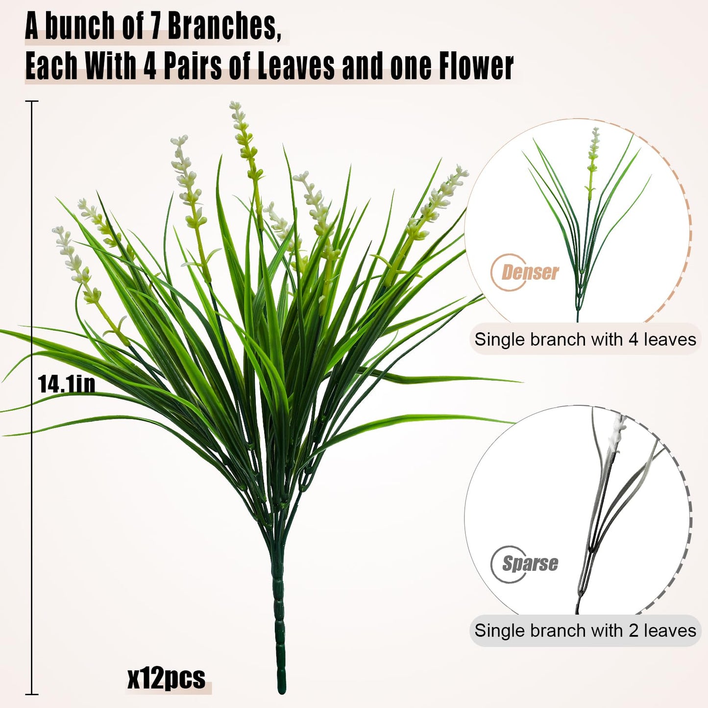 alyptus Outdoor Artificial Flowers 12 Bundles Plastic Plants Faux White Flower Fake Monkey Grass for Planters Décor Outside (White)