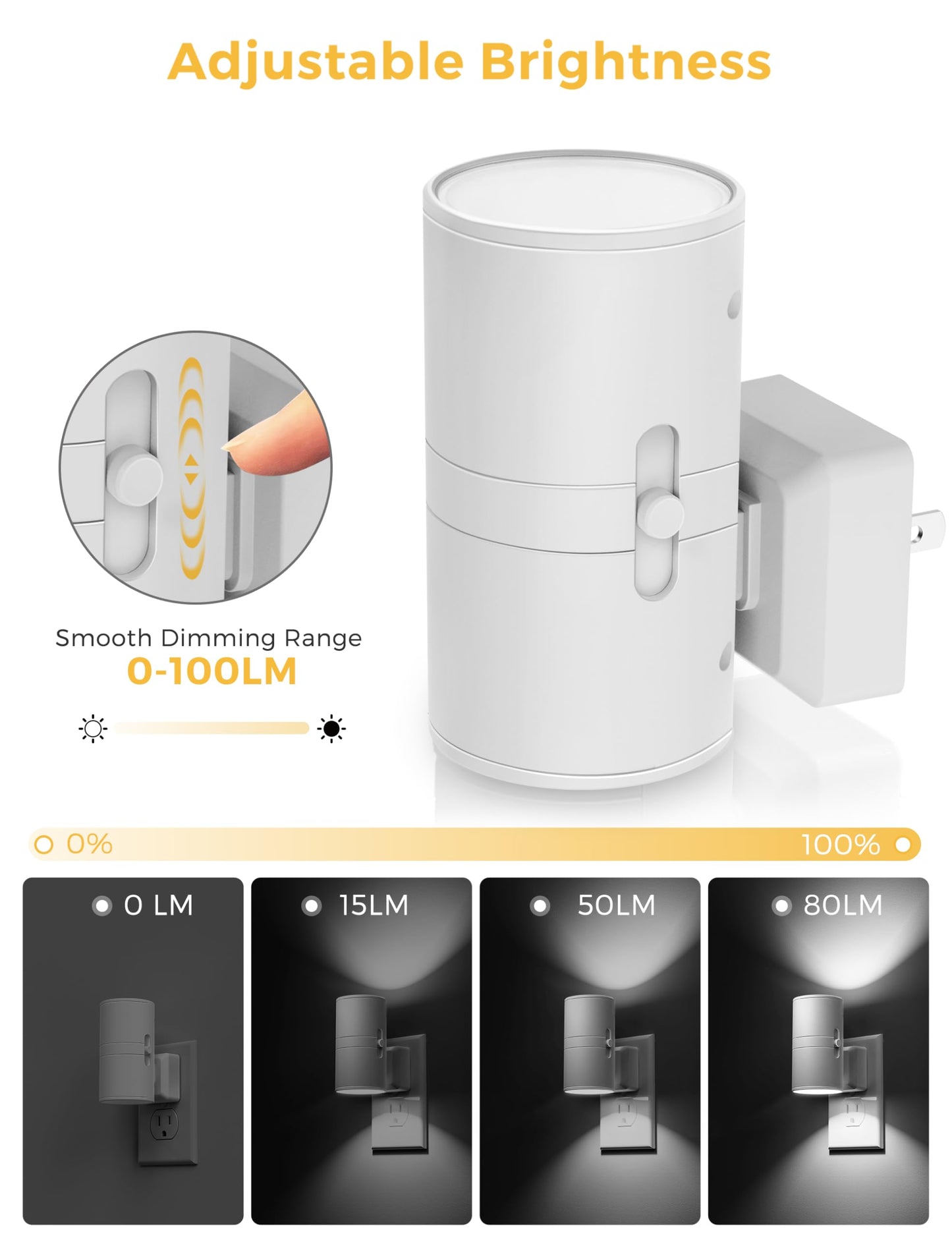 L LOHAS LED Bright Night Light, Night Lights Plug into Wall, Daylight White, Dimmable Nightlight Plug in White Shade, Light Sensor, Decorative LED Nightlights for Hallway Bathroom Kitchen, 2 Pack