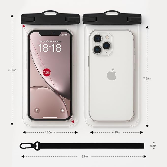 1/2 Pack Waterproof Phone Pouch Compatible with iPhone 17/16/15/14/13/12 Pro Max & Galaxy S24+/S23 7in Waterproof Phone Case,IPX8 Beach Travel Must Haves,Beach Essential Dry Bag, Black, 1 Pack